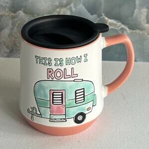 Spectrum Designz Mug Lid Embossed Retro Camper This is How l Roll Pink Teal